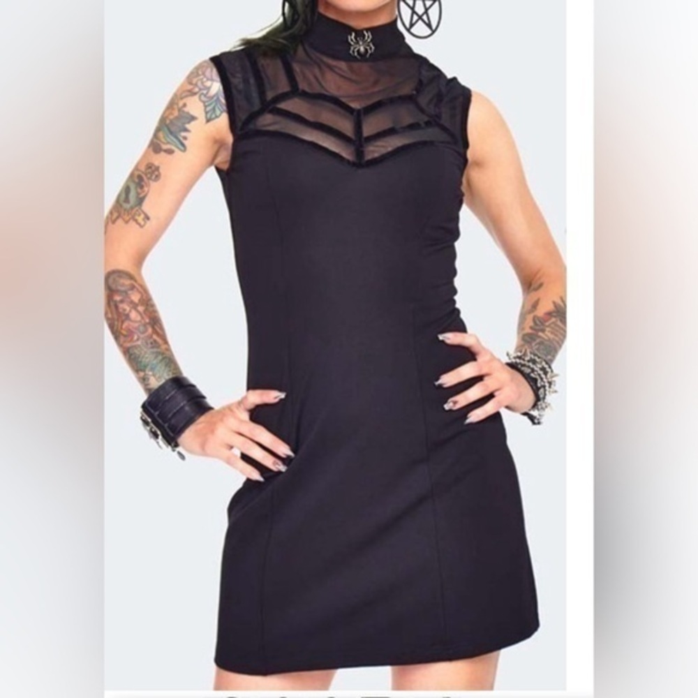 NWT Jawbreaker Spider Web Mini Dress Size Large (US size 8) Black Goth Halloween